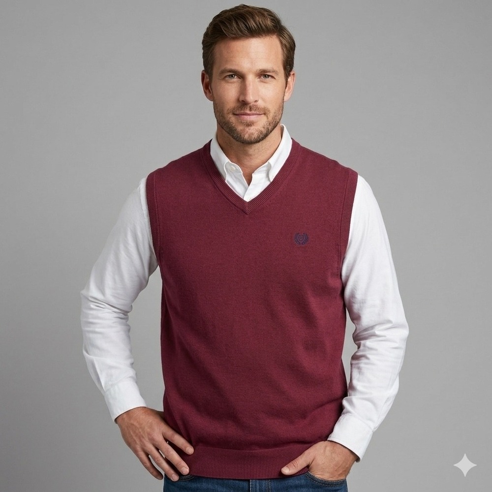 Chaps Mens Size XL Sweater Vest Burgundy Red V-Neck Knit Pullover Solid Layering